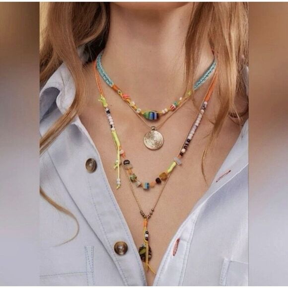 Free People My Magic Layered Necklace NWT Ariana Ost Bohemian Glass Whimsical - Picture 1 of 5